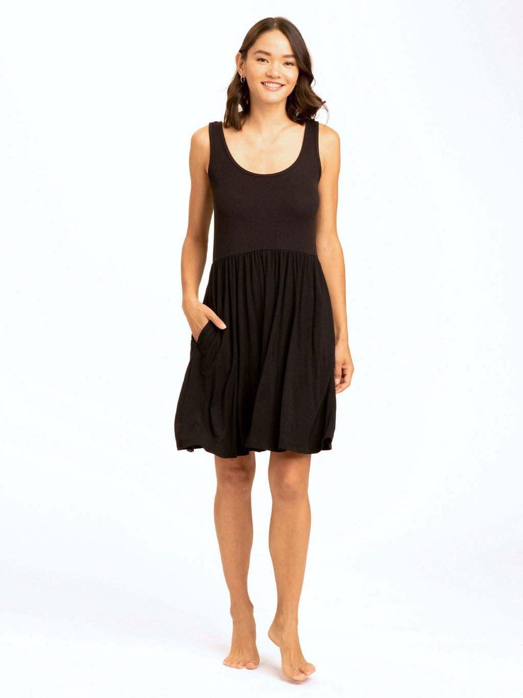 Alivia Scoop Neck Ribbed Jersey Swing Dress with Pockets