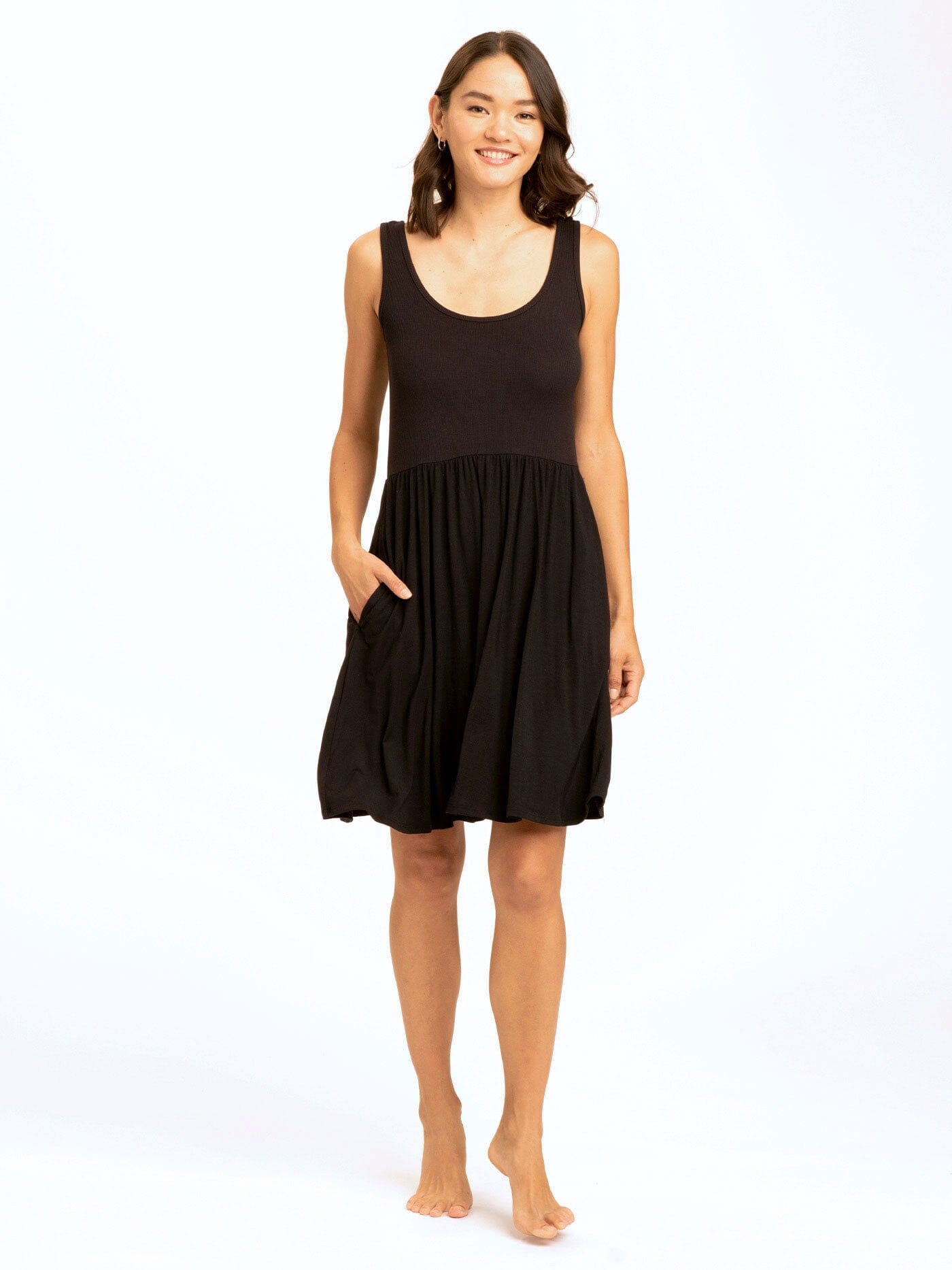 Alivia Scoop Neck Ribbed Jersey Swing Dress with Pockets