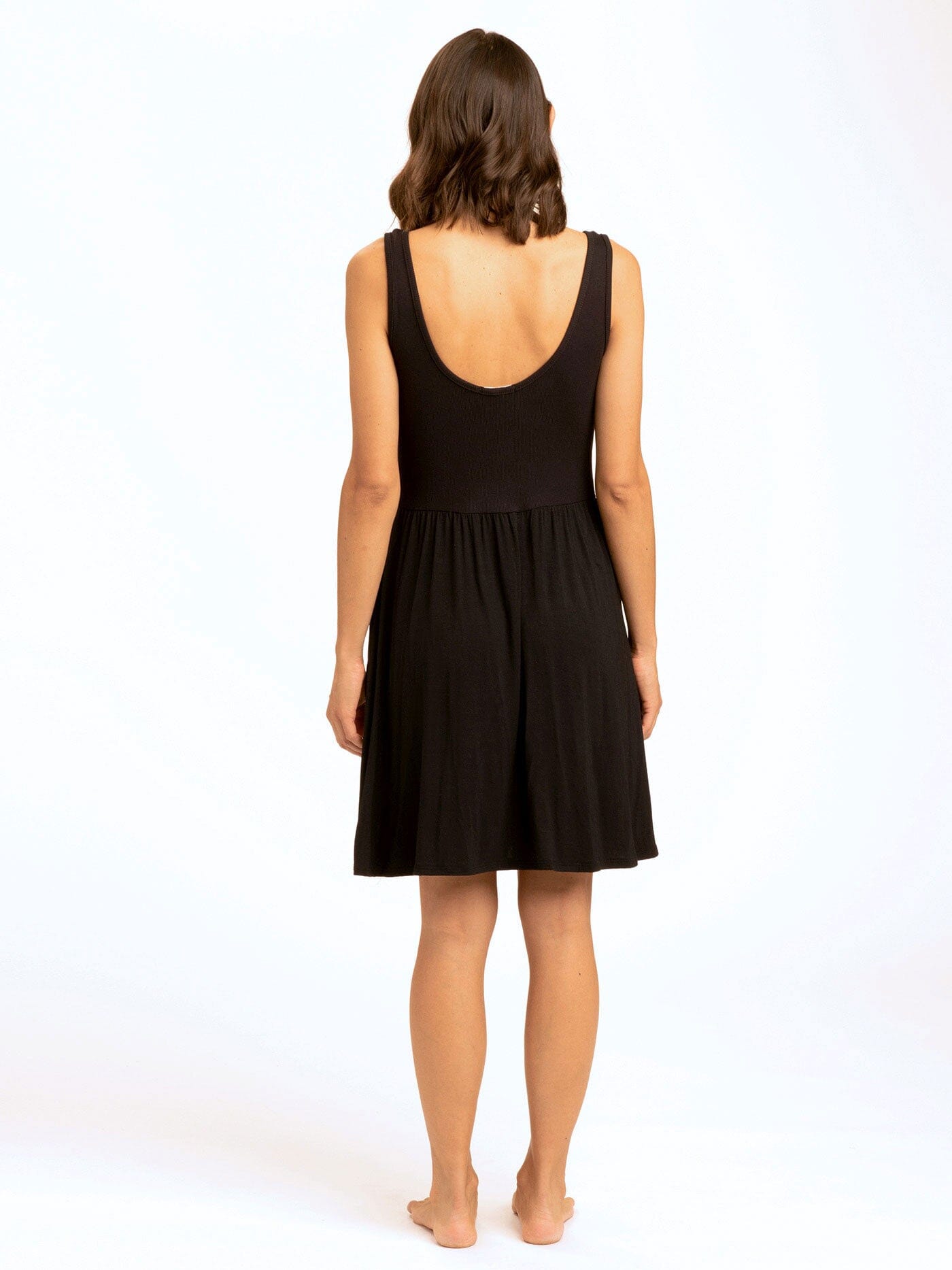 Alivia Scoop Neck Ribbed Jersey Swing Dress with Pockets