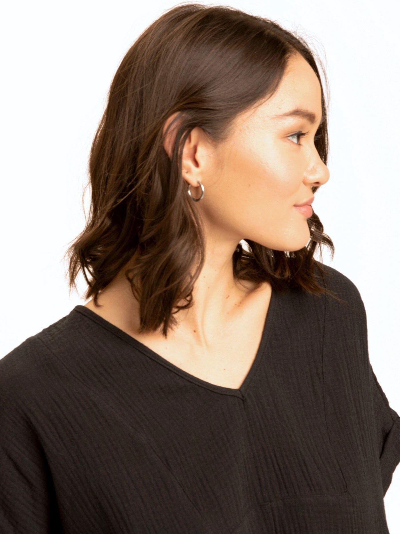 Honora Gauze V-Neck Top for Women in Black