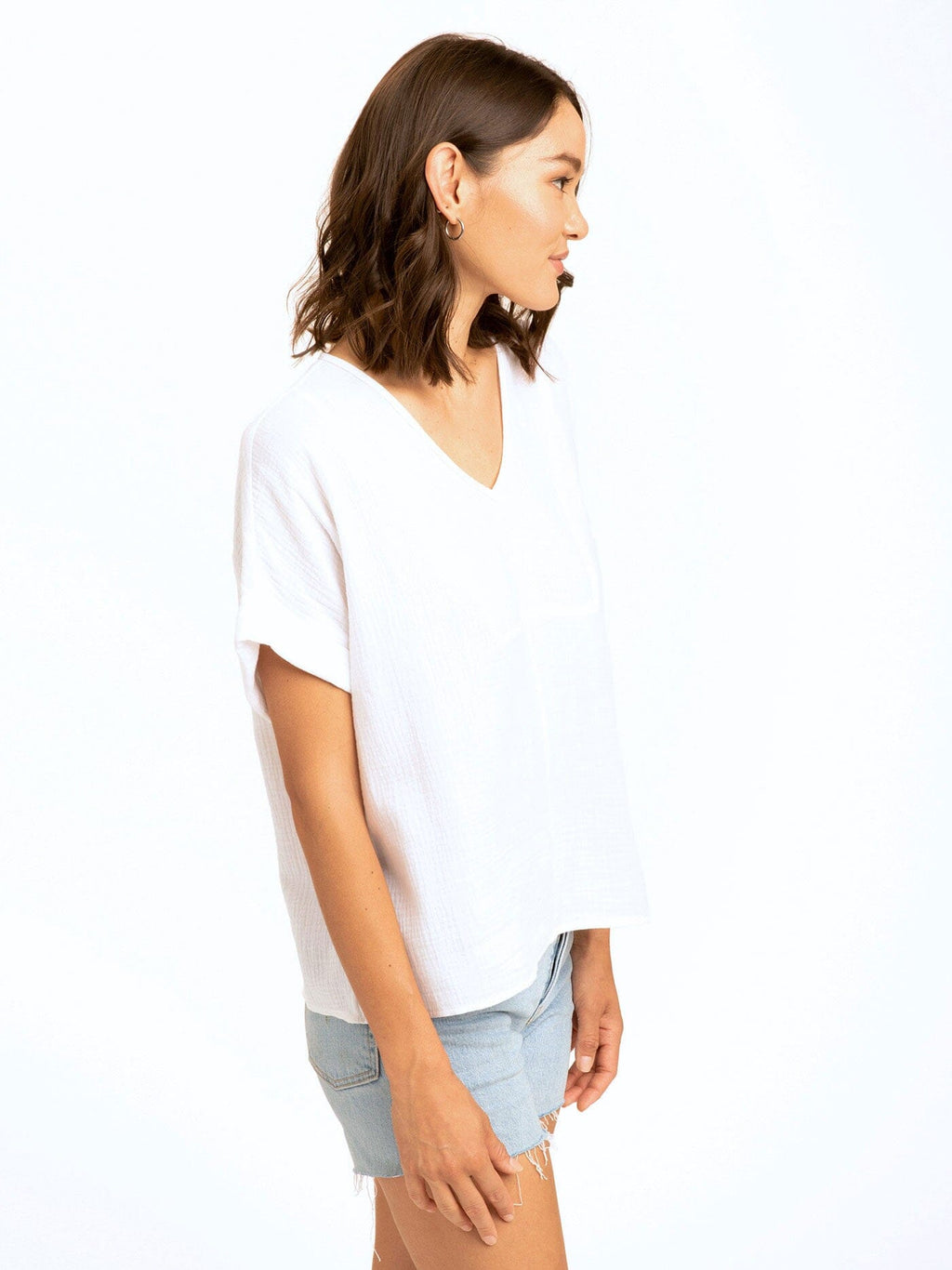 Organic Cotton Gauze V-Neck Top - Flowy Sustainable Women's Blouse