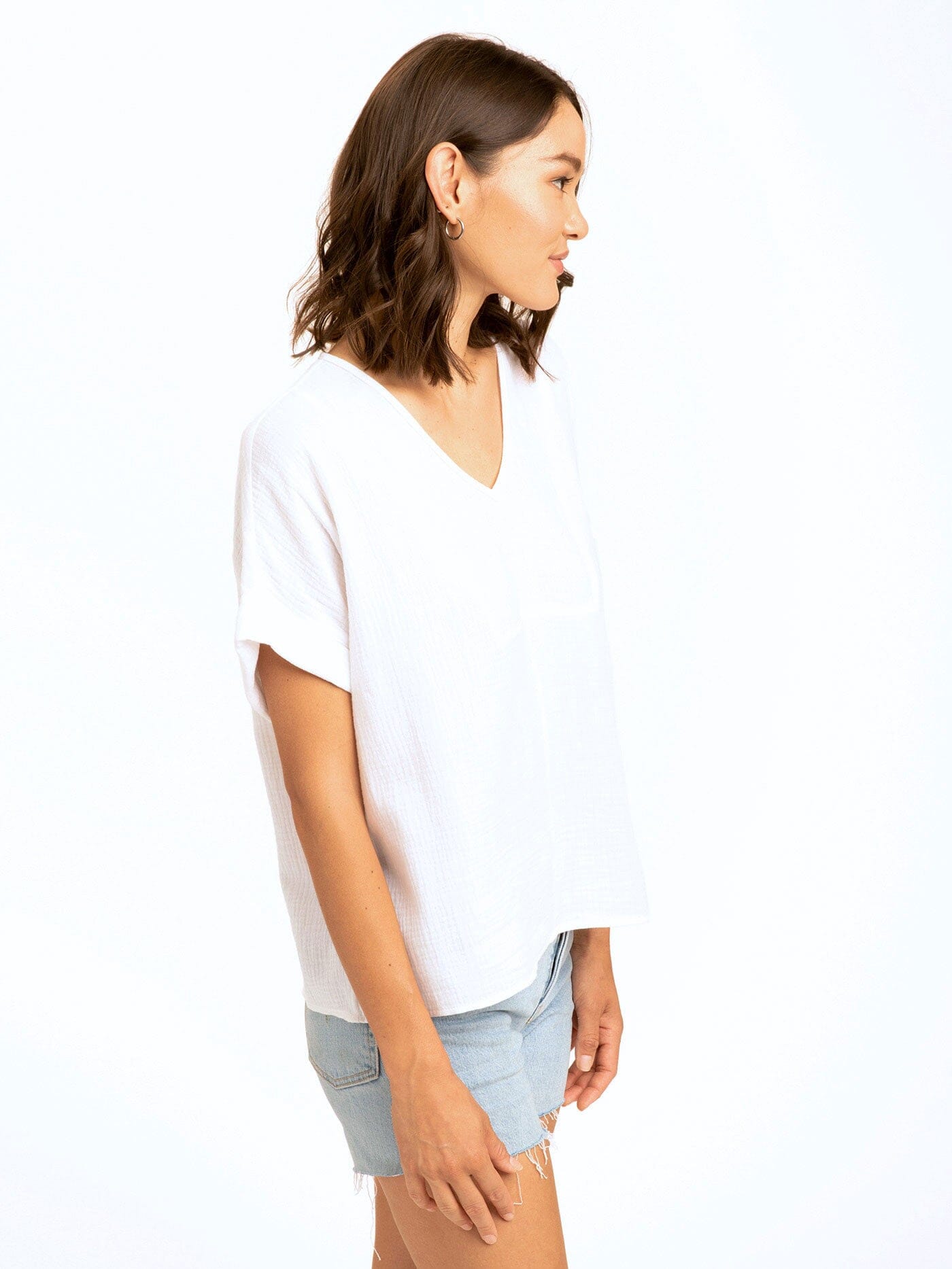 Organic Cotton Gauze V-Neck Top - Flowy Sustainable Women's Blouse