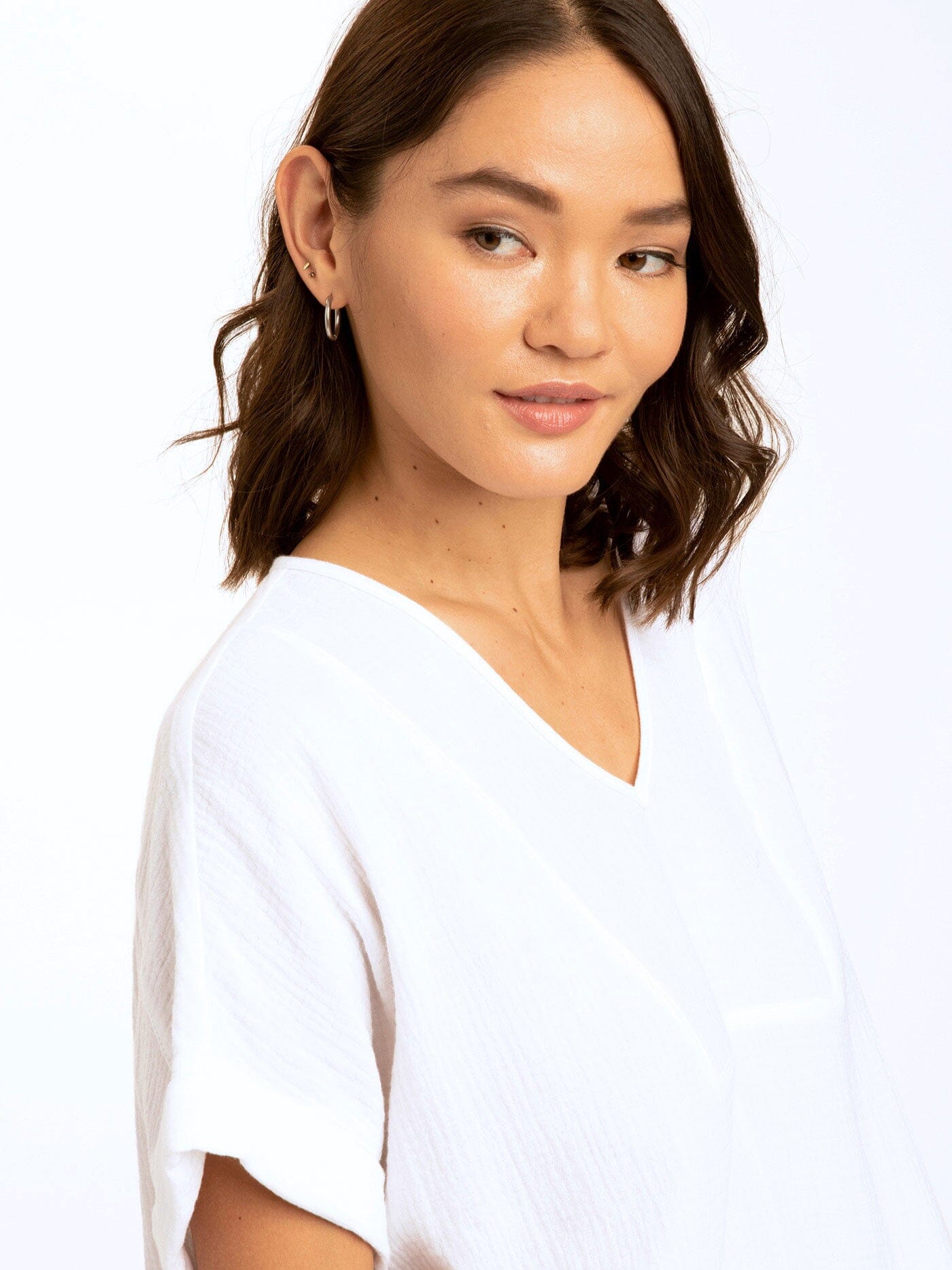Organic Cotton Gauze V-Neck Top - Flowy Sustainable Women's Blouse