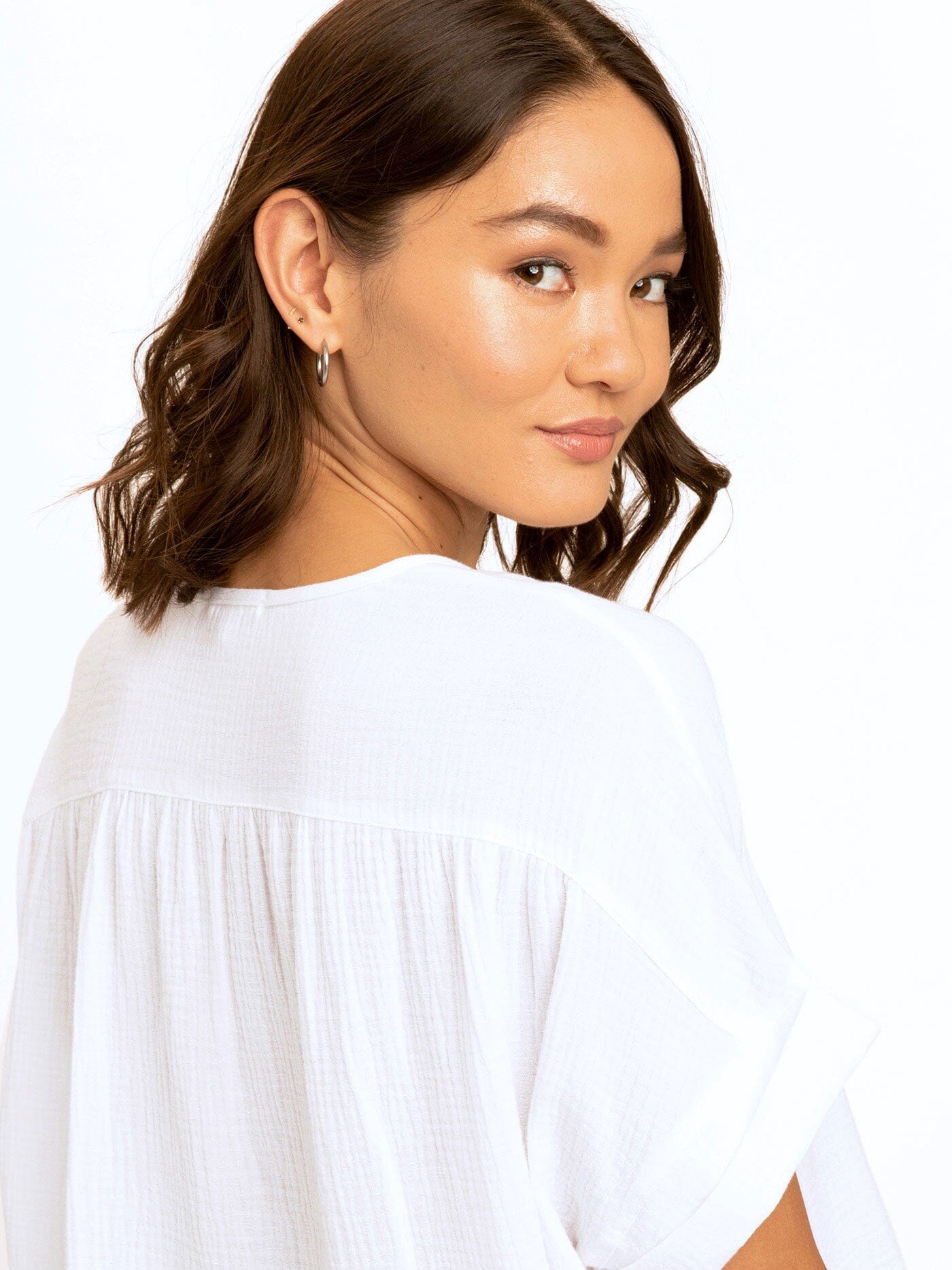 Organic Cotton Gauze V-Neck Top - Flowy Sustainable Women's Blouse