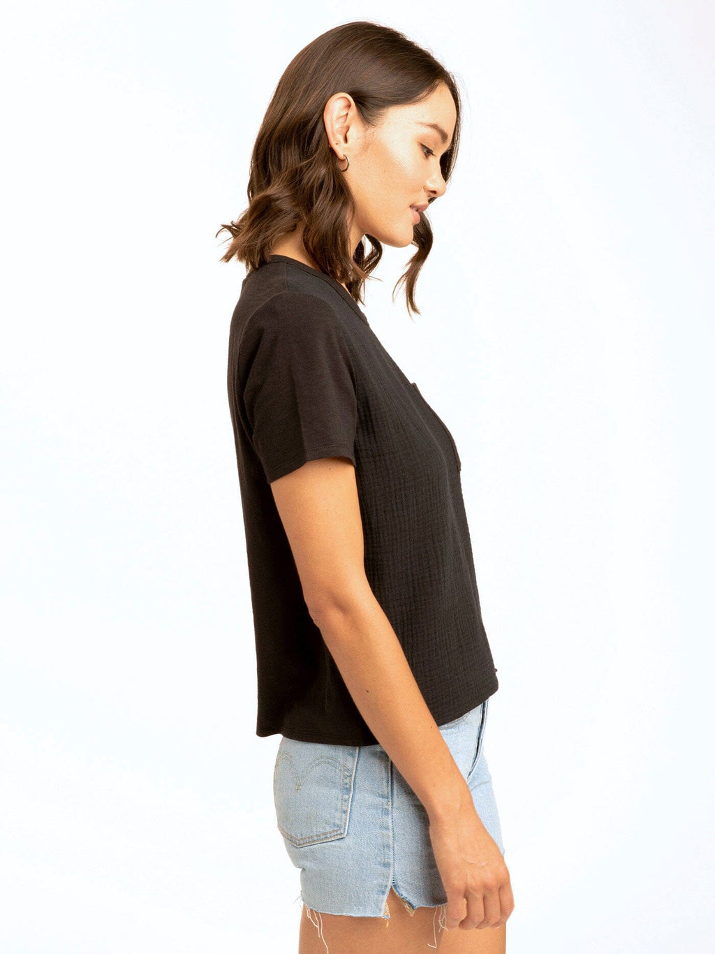 Avelina Gauze Mix Pocket Tee: Organic Cotton Flowy Casual Top