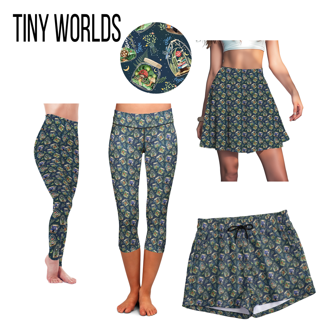 Tiny Worlds abstract print leggings in navy-blue with side pockets