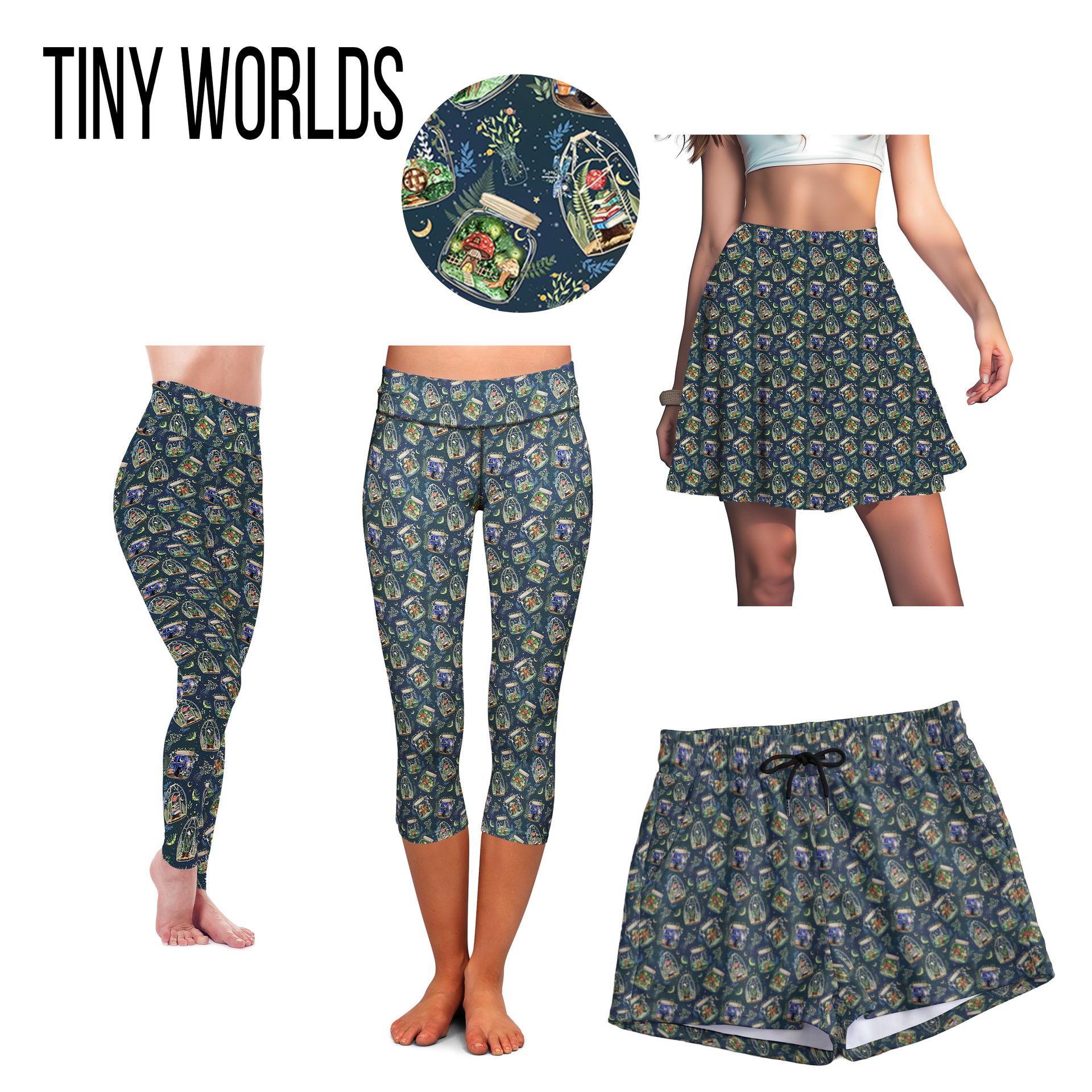 Tiny Worlds abstract print leggings in navy-blue with side pockets