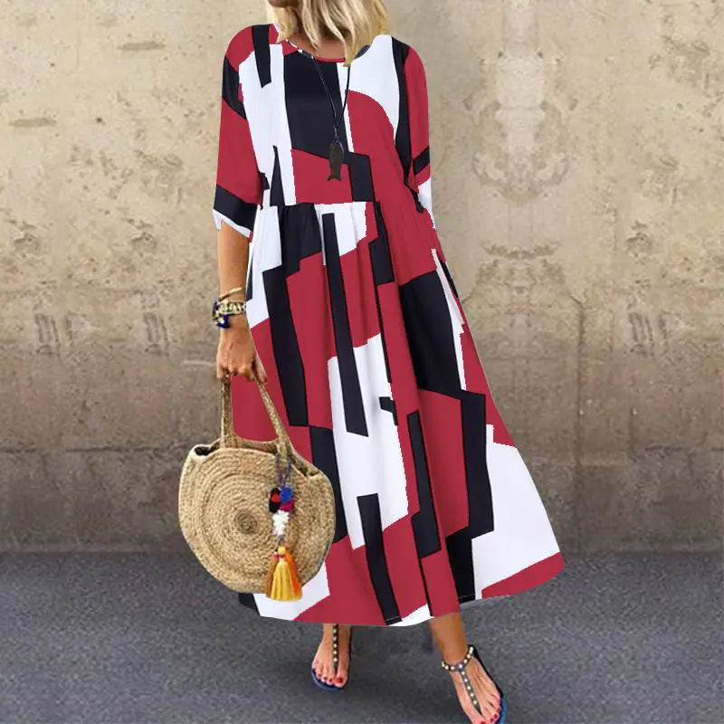 Women's Printed Round Neck Midi Dress in Tropical and Geo Prints - Image 23