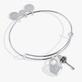 Silver 25th Anniversary bangle featuring a heart-shaped lock and a key charm inscribed with 25.