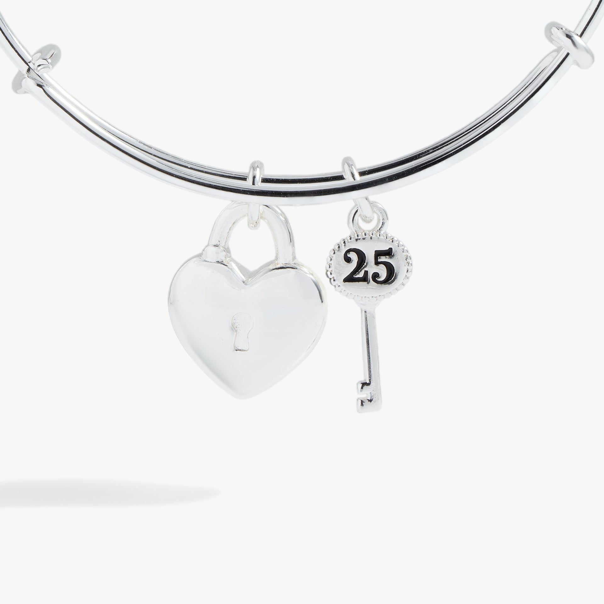 Silver 25th Anniversary Lock and Key Bangle Bracelet