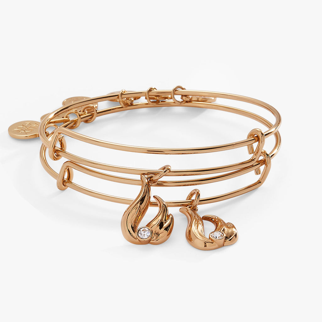 Twin Flame BFF Bangle Set of 2 in gold with crystal-encrusted flame charms