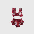 Girl's scarlet and white gingham print two-piece swimsuit
