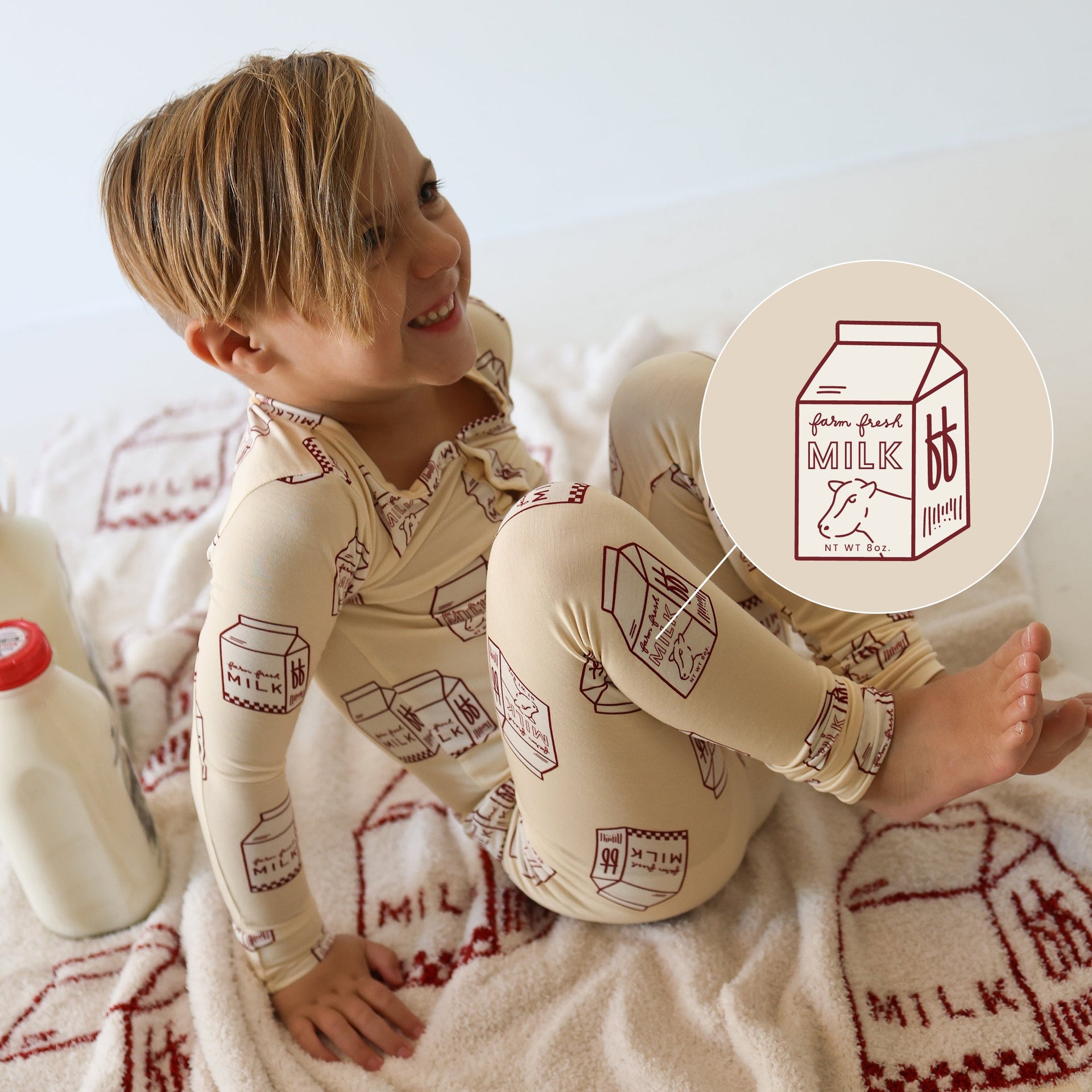 Two Piece Bamboo Pajama Set in Milk Print - Image 2