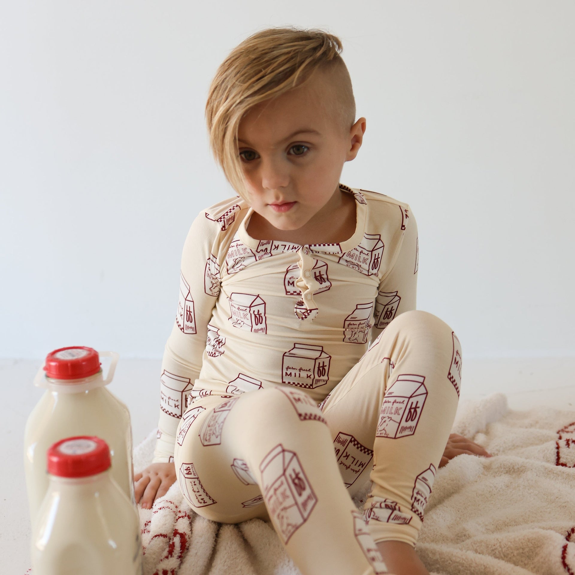 Two Piece Bamboo Pajama Set in Milk Print - Image 5