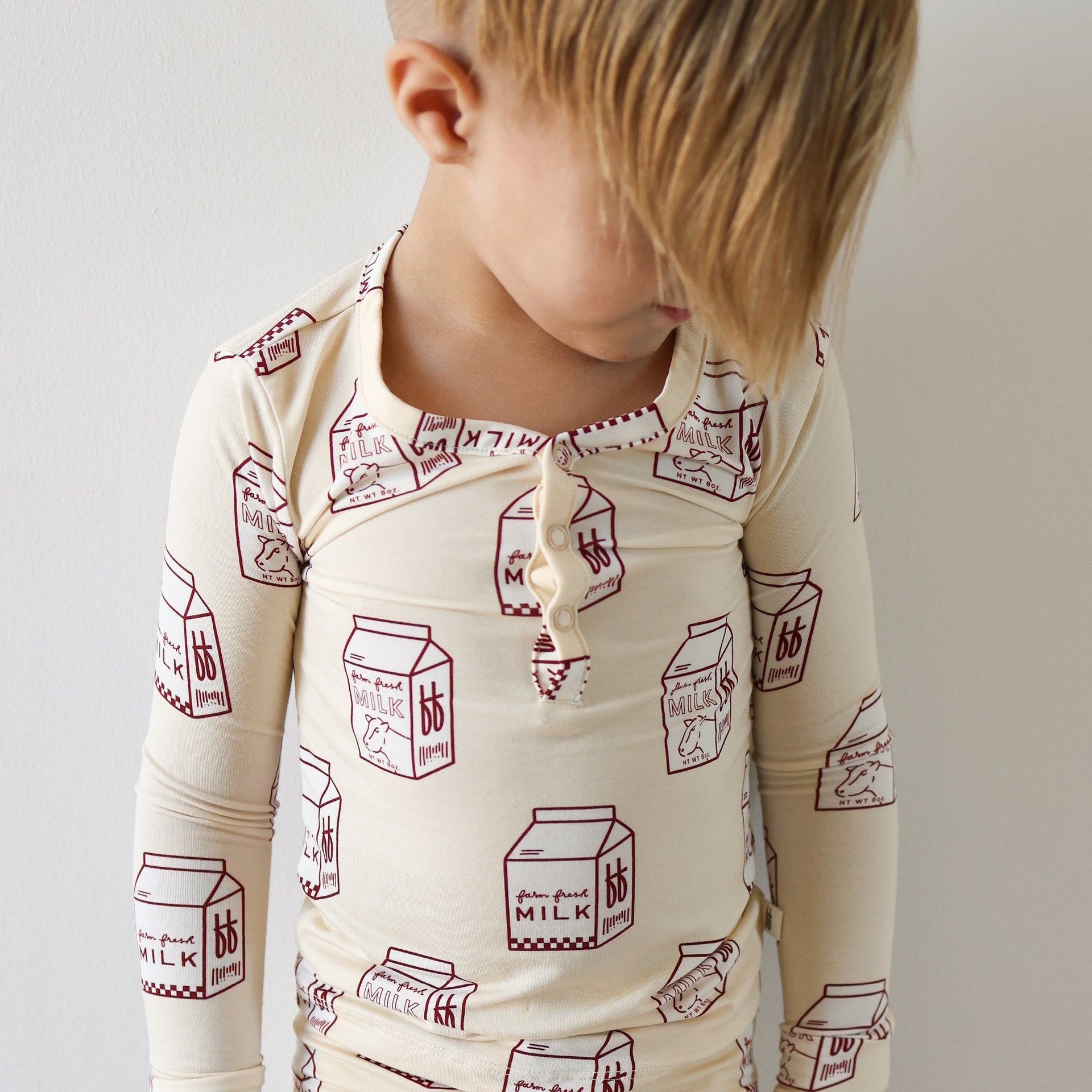 Two Piece Bamboo Pajama Set in Milk Print - Image 4