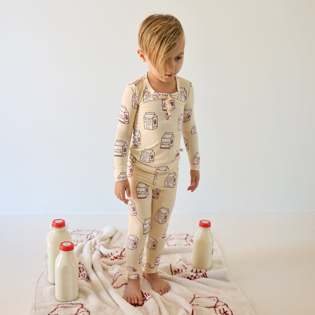 Two Piece Bamboo Pajama Set in Milk Print - Image 3