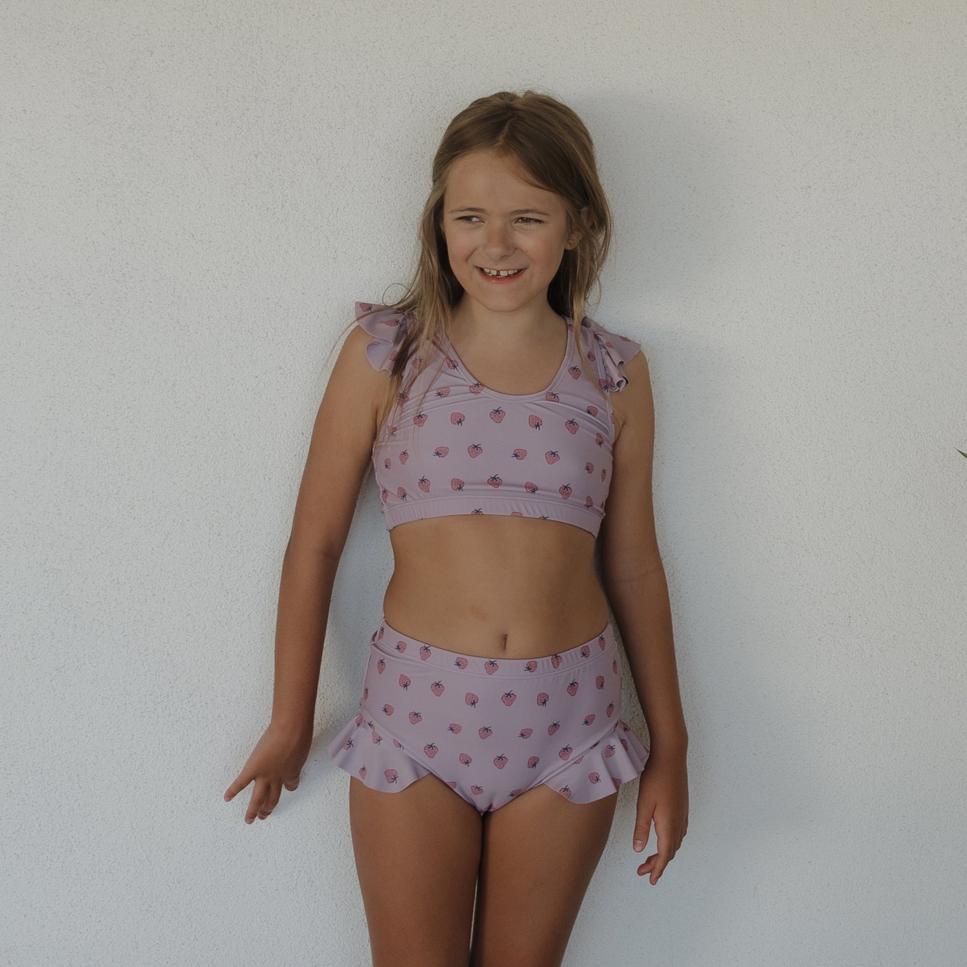 Girls Two Piece Swimsuit in Matilda Pink Strawberry Print