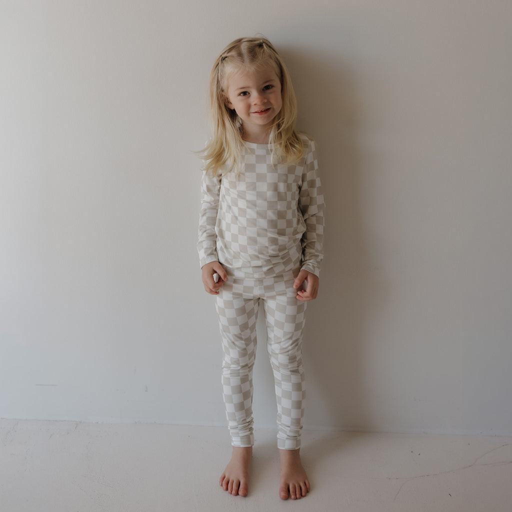 Kids Checkerboard Footless Lounge Set in Beige and Cream