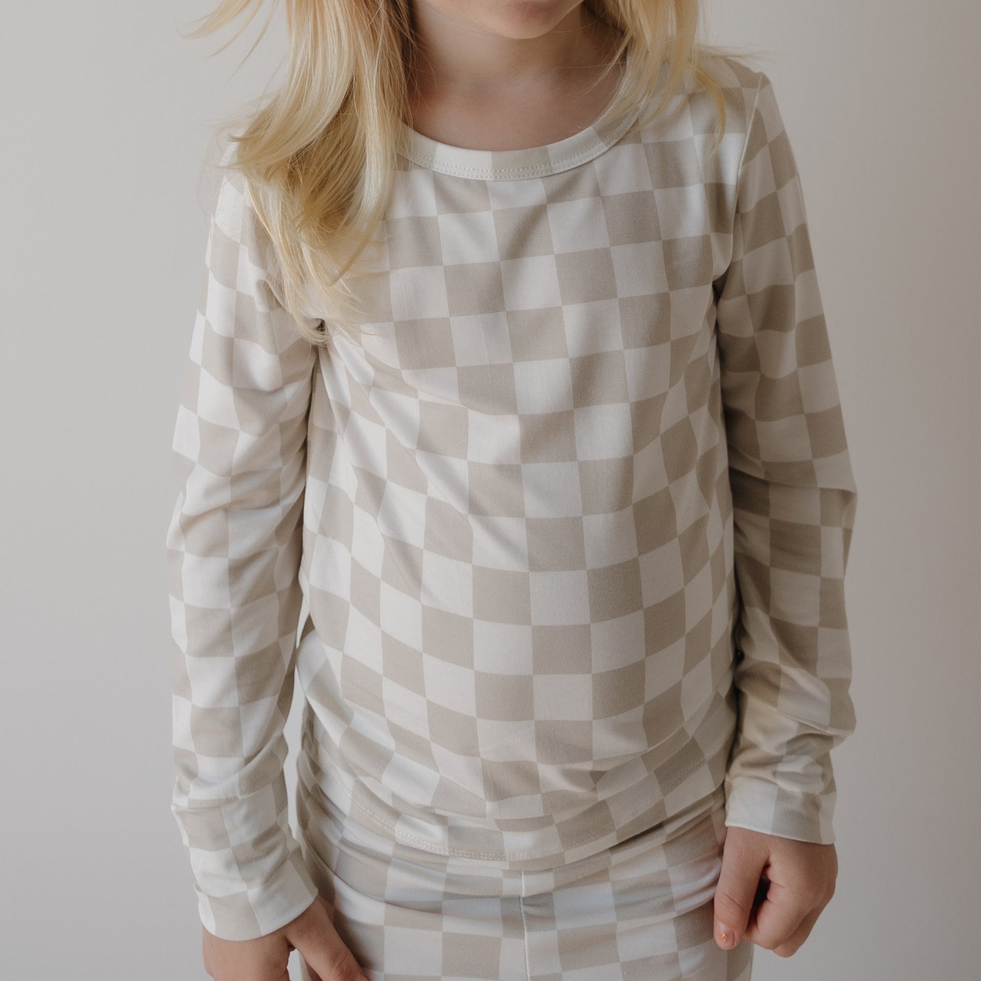 Kids Checkerboard Footless Lounge Set in Beige and Cream