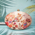 Multicolor printed MDF clutch bag with synthetic fabric finish