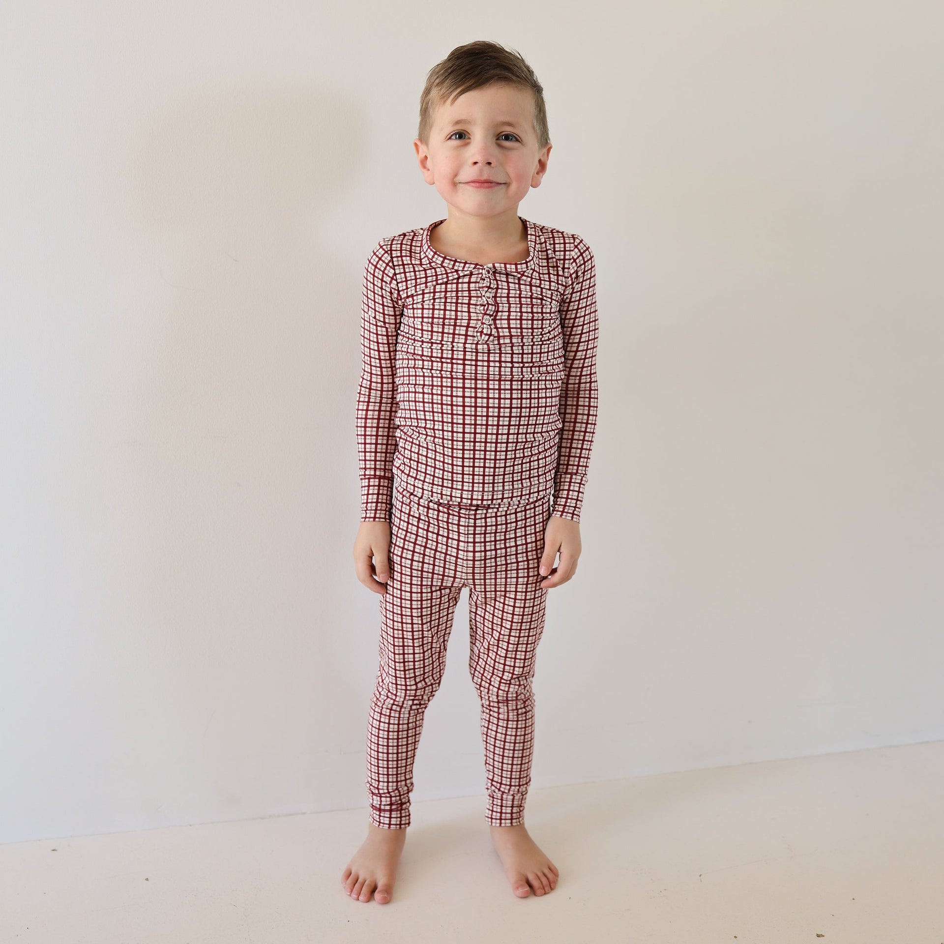 Window Pane Bamboo Two-Piece Pajama Set for Kids - Image 4