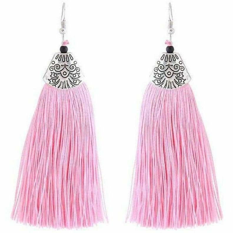 Muskan Fancy Long Pink Yarn Tassel Earrings for Traditional Style