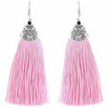 Muskan Fancy Long Pink Yarn Tassel Earrings for Traditional Style