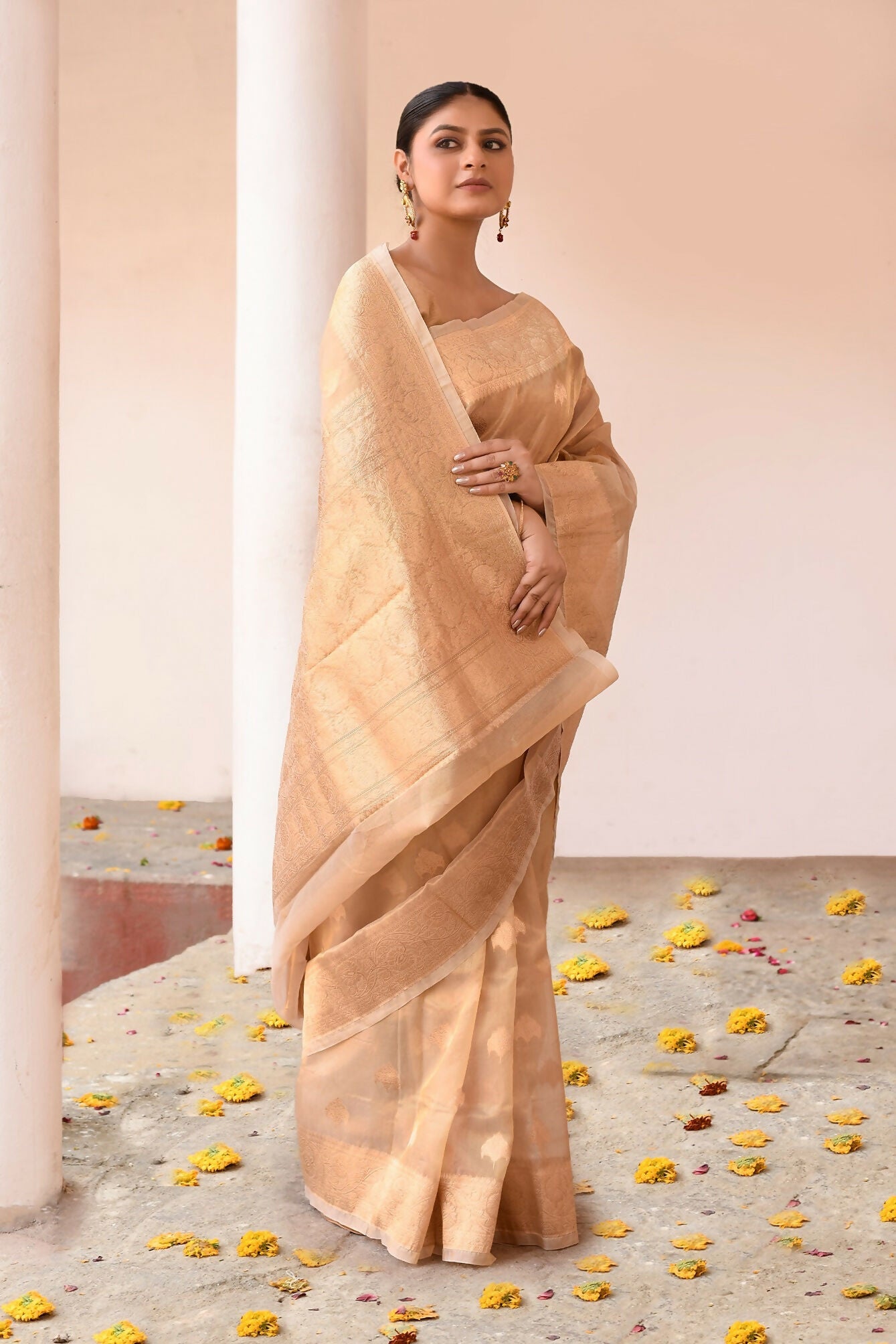 Gold Banarasi Kora Tissue Pure Handloom Silk Saree