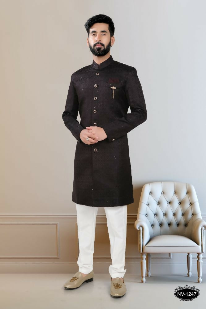 Blackish Wine TR Kurta with sequence embroidery for boys