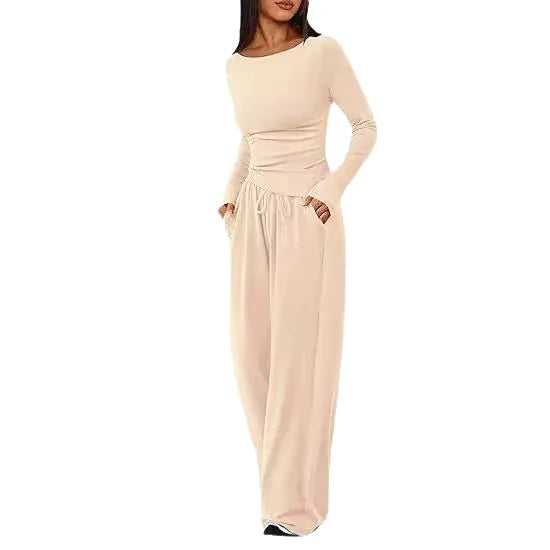 Women's Long Sleeve Top and Wide Leg Pants Two-Piece Set - Image 46