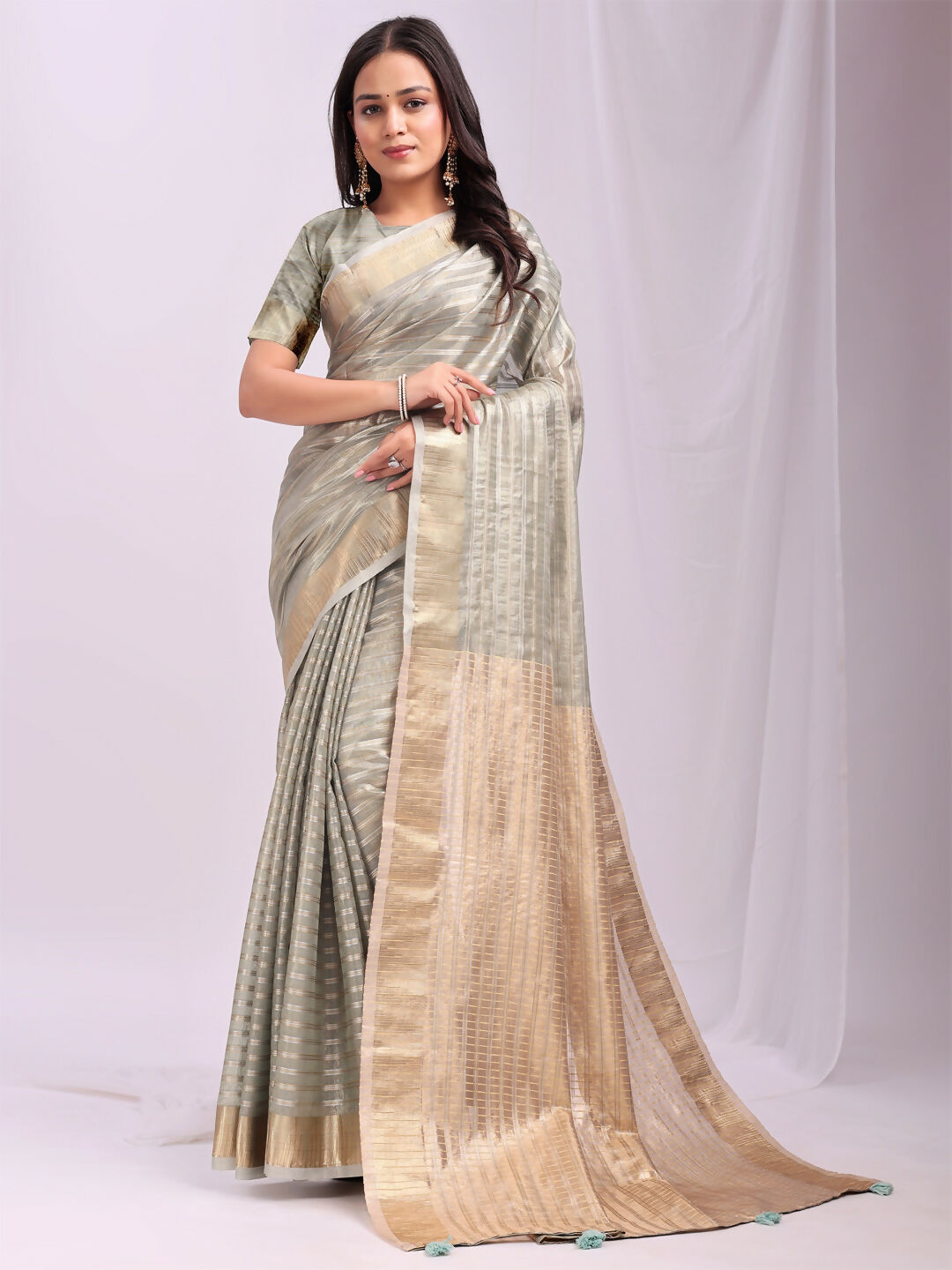 Grey Organza Saree with Matching Blouse