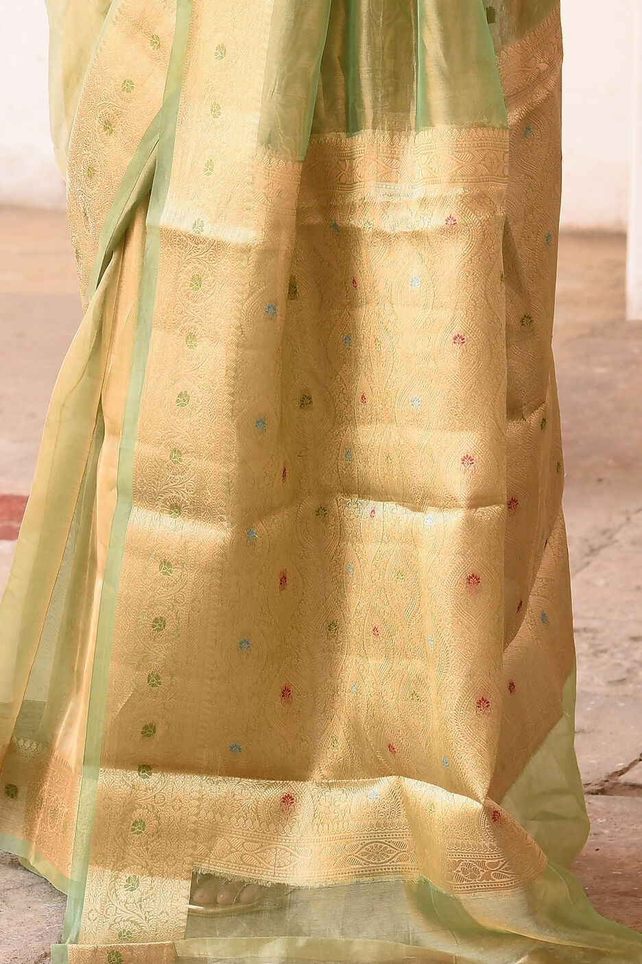 Green Pure Banarasi Tissue Saree