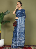 Classic blue cotton saree with matching blue blouse