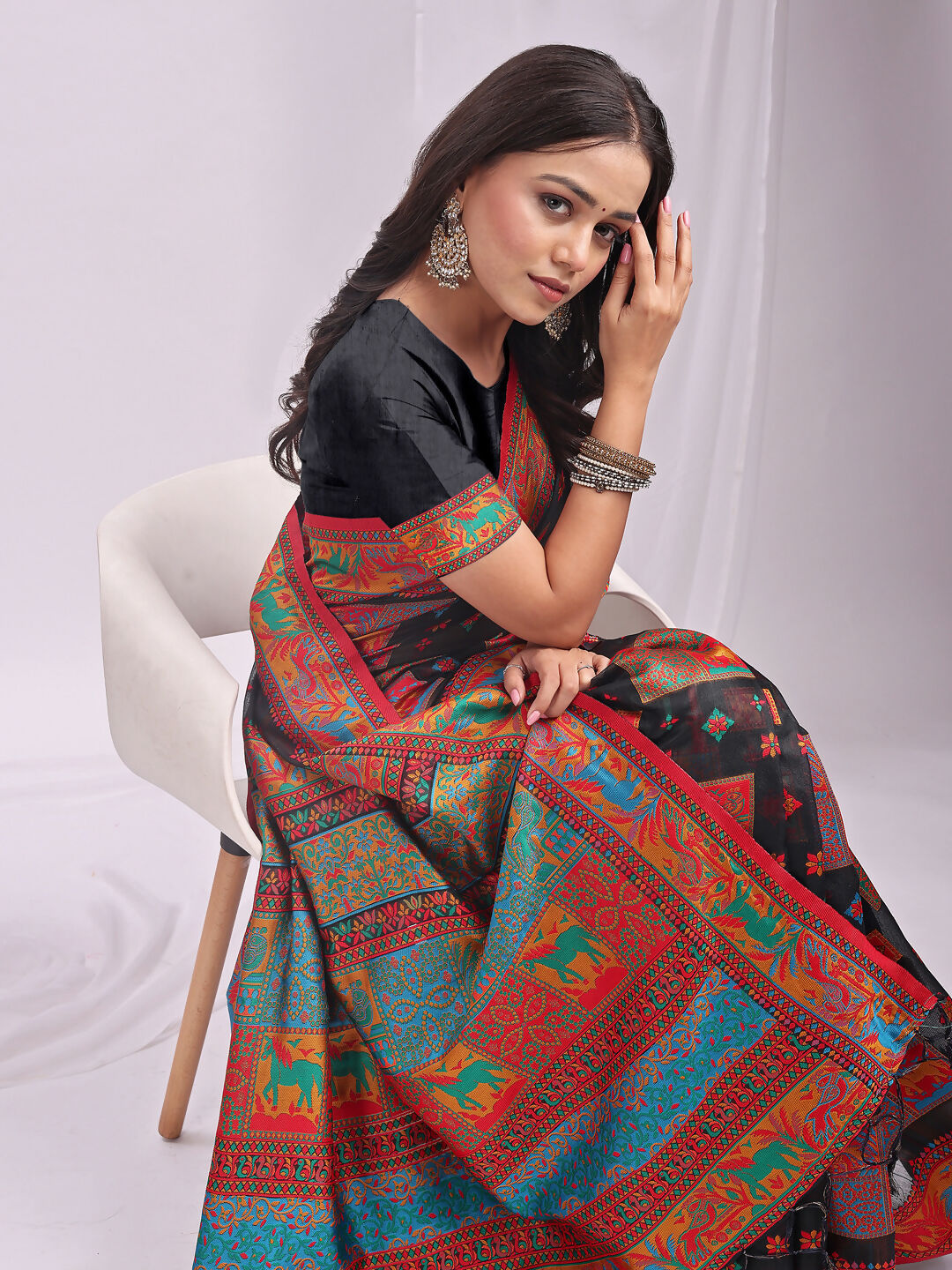 Black Linen Cotton Saree with Matching Blouse Piece