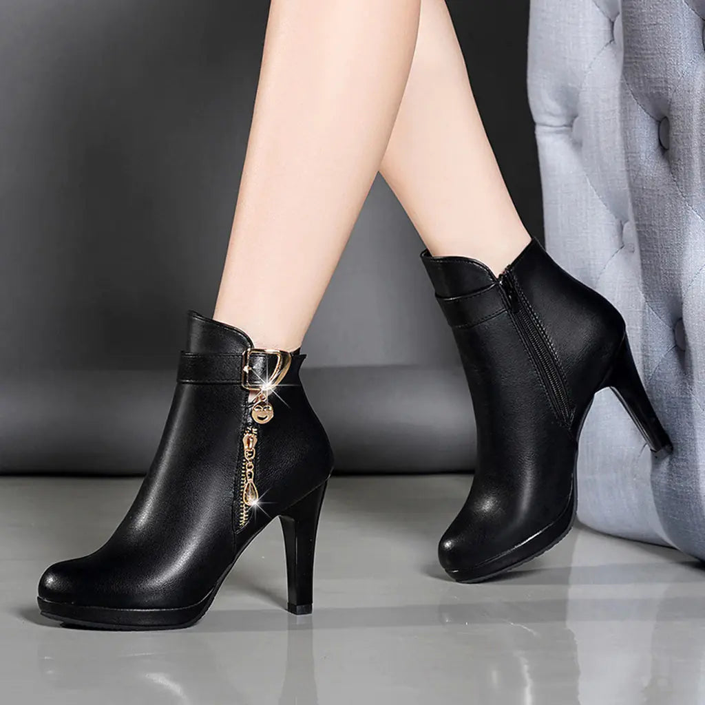 Women's Winter Ankle Boots with Chunky Heel