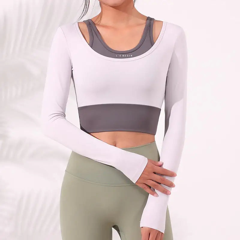 Women's Long Sleeve Cropped Activewear Top with Built-in Layer - Image 9