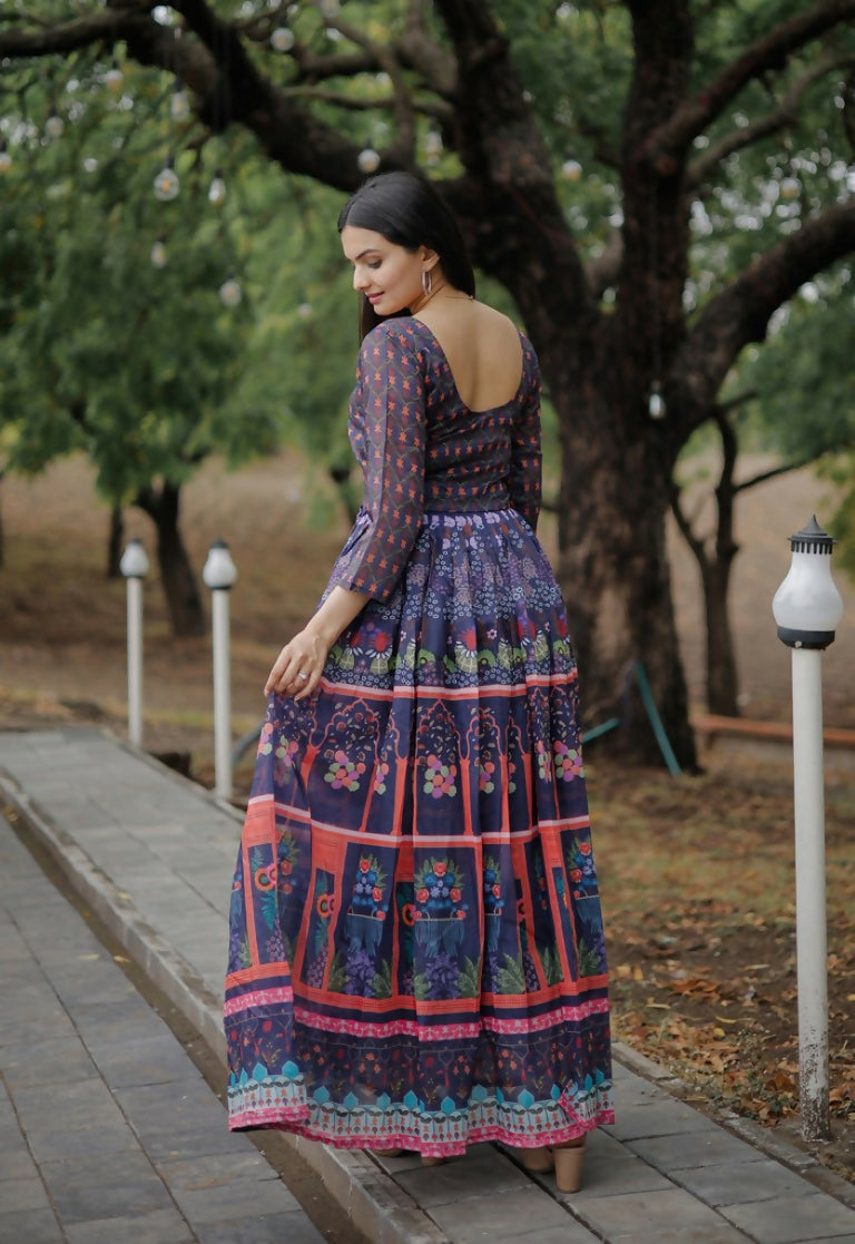 Purple Pure Chanderi Anarkali with Heavy Digital Print