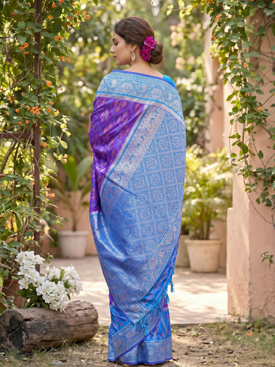 Purple Soft Silk Saree with Matching Blouse