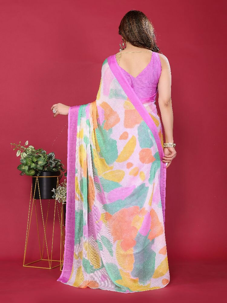 PR Fashion Purple Moss Chiffon Printed Saree