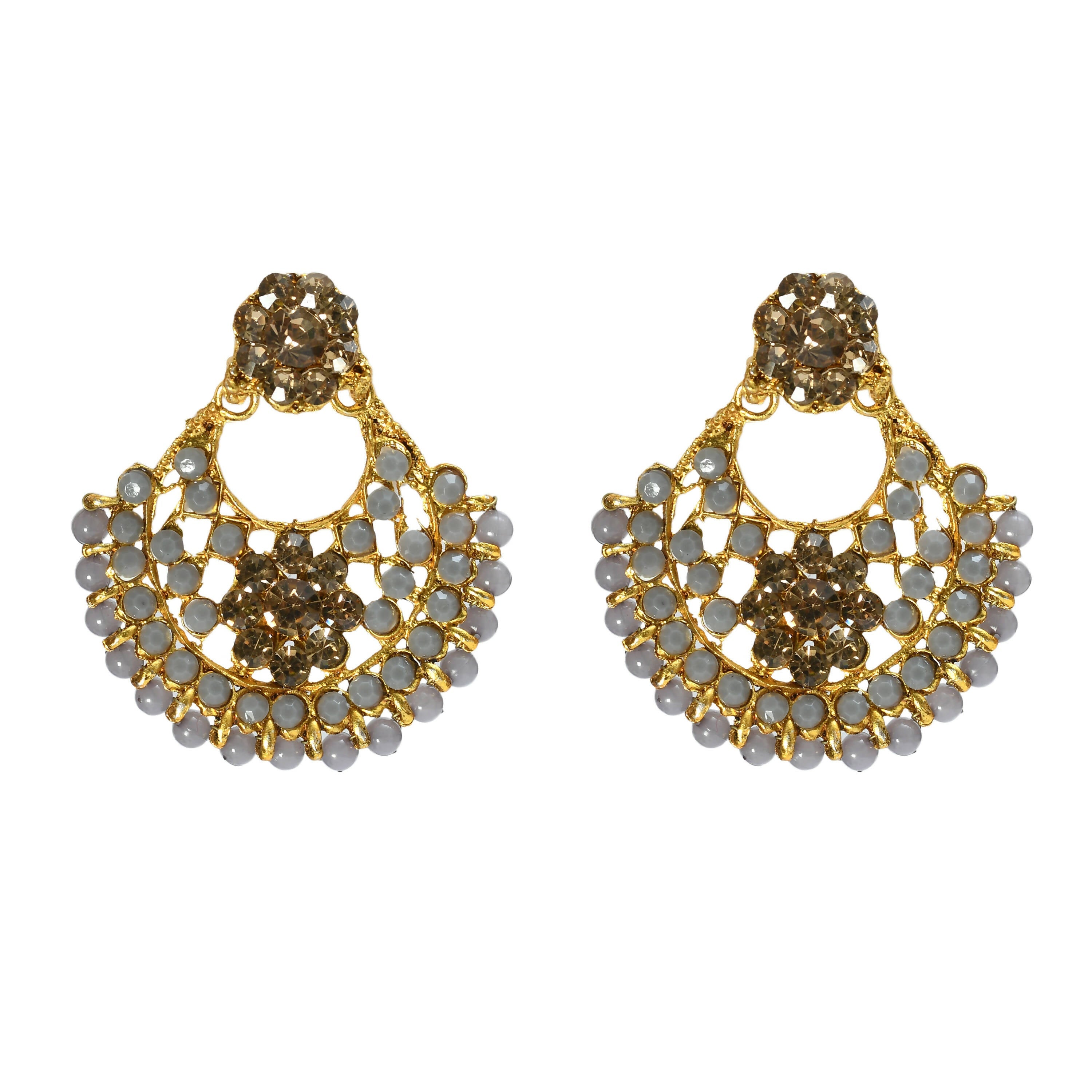 Golden and Grey Long Statement Necklace in Gold-Polished Brass