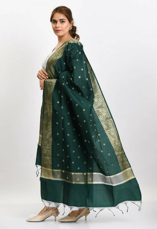 Bottle Green Banarasi Silk Woven Dupatta for Women