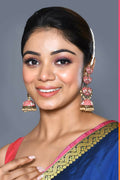 Joban Fashion Women Kundan Pearl Mina Golden White Pink Earrings