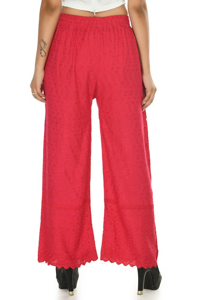 Magenta Rayon Cotton Palazzo with Detailed Chikankari Embroidery