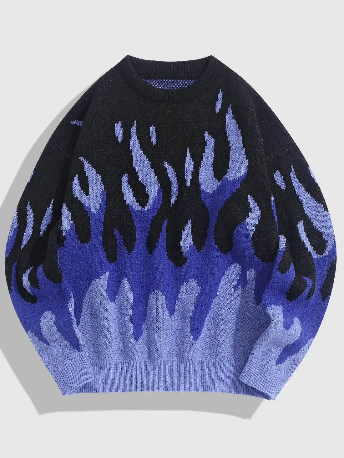 Unisex Flame Pattern Round Neck Long Sleeve Pullover Sweater - Image 7