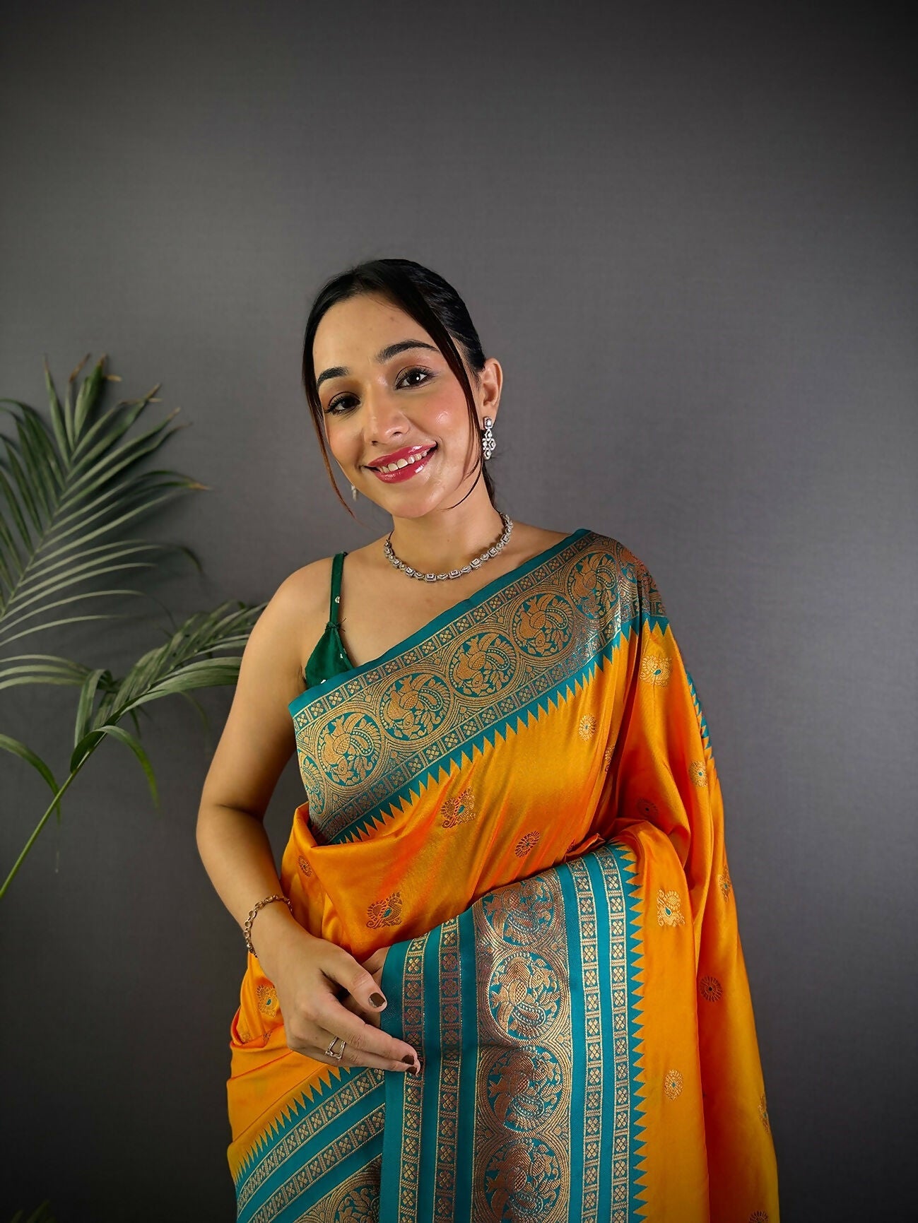 Orange Banarasi Woven Soft Silk Saree with Matching Blouse