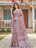 Light purple linen saree featuring a comfortable and breathable texture