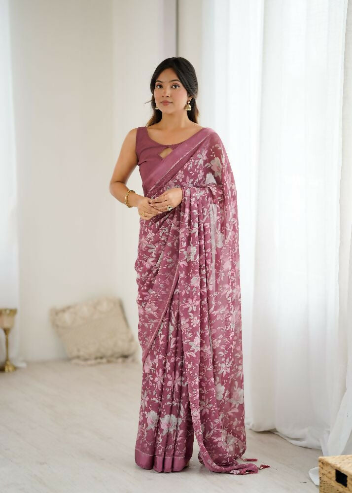 PR Fashion Bit Bright Moss Satin Patta Printed Saree