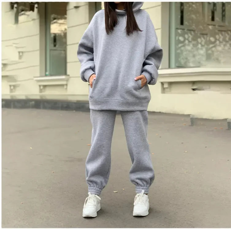 Women's Cozy Plush Hooded Sweatshirt and Joggers Loungewear Set - Image 2