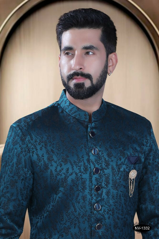 Boys Blue Satin Kurta and Pyjama Set - Festive Ethnic Wear
