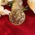 Gold-polished traditional Joharkamal design ring with decorative stones, adjustable band